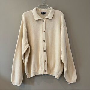 Vintage 90s Lands End Tortoise Buttons Slouchy Cardigan XL Thick Soft Ivory